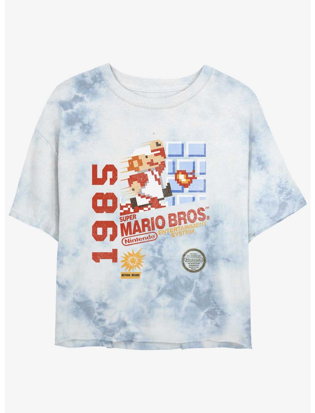 Nintendo Mario 1985 Vintage 8-Bit Bros Tie-Dye Womens Crop T-Shirt, WHITEBLUE, hi-res