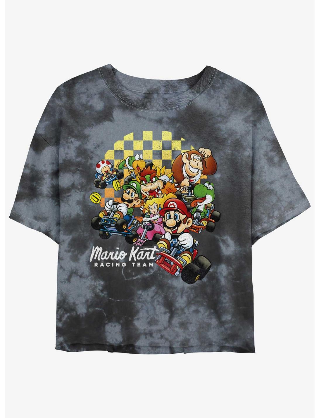 Nintendo Mario Checkered Kart Group Tie-Dye Womens Crop T-Shirt, BLKCHAR, hi-res