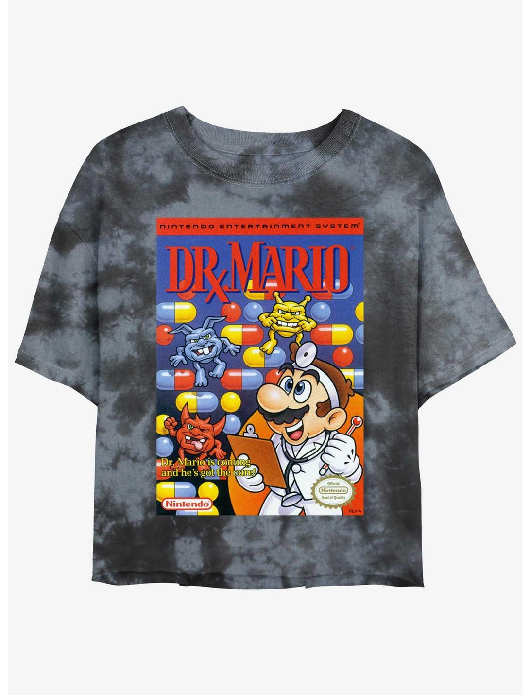 Nintendo Mario Dr. Mario NES Tie-Dye Womens Crop T-Shirt, BLKCHAR, hi-res