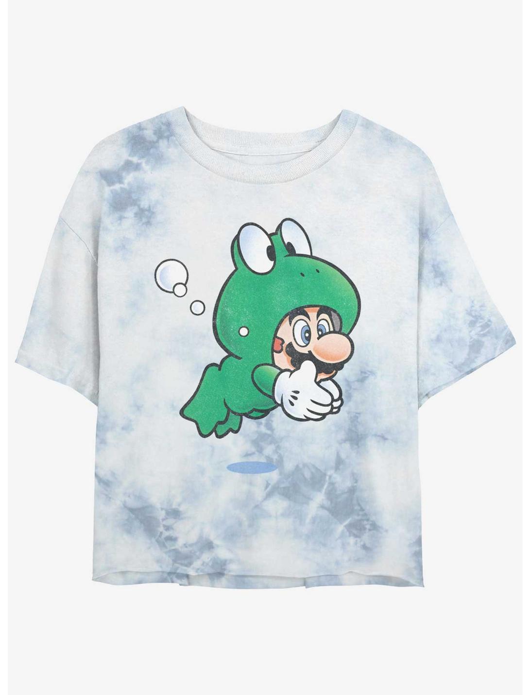 Nintendo Mario Froggy Mario Tie-Dye Womens Crop T-Shirt, WHITEBLUE, hi-res