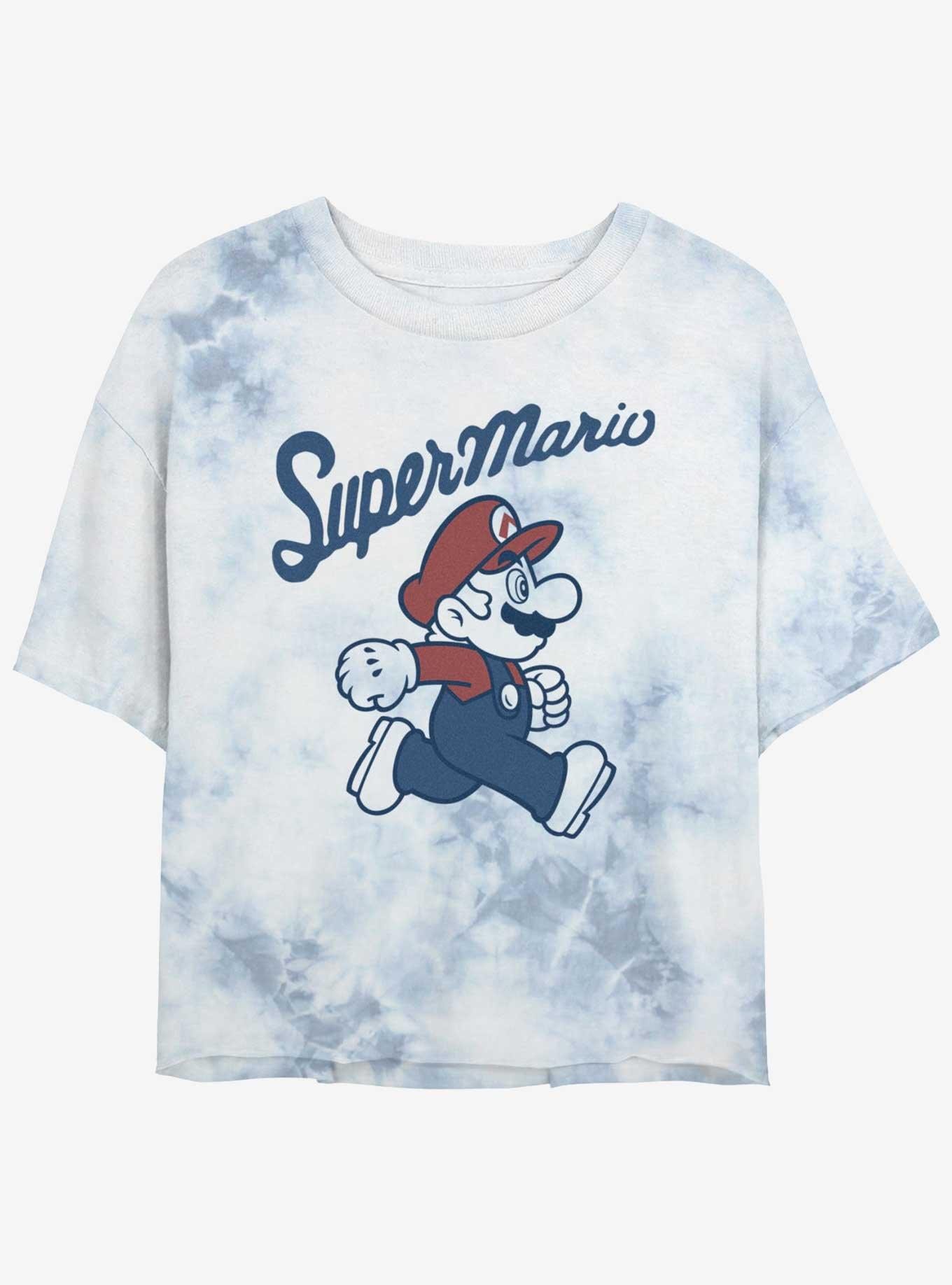 Nintendo Mario Super Mario Retro Print Tie-Dye Womens Crop T-Shirt, , hi-res
