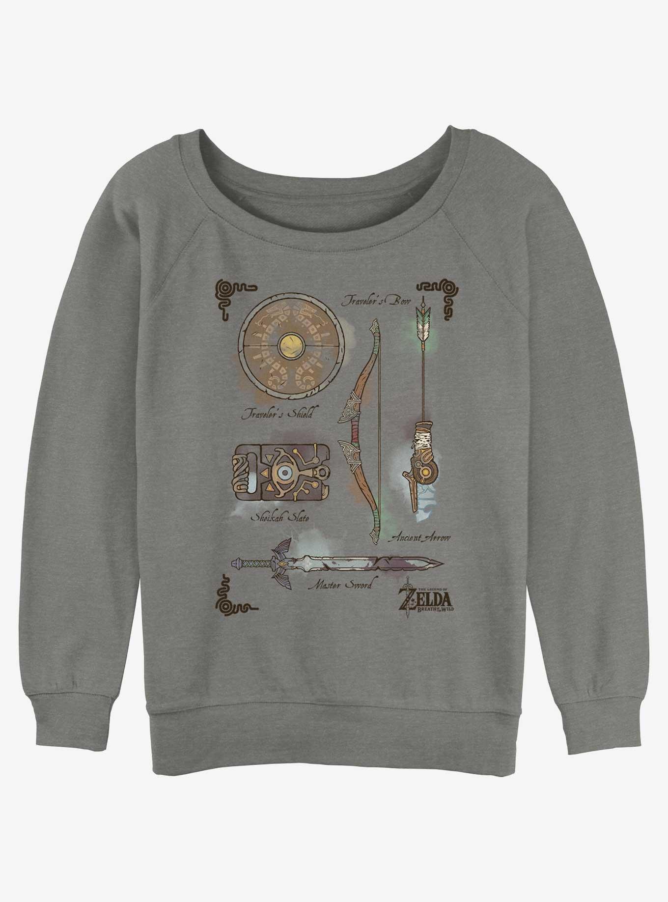 Nintendo The Legend of Zelda Inventory Womens Slouchy Sweatshirt, GRAY HTR, hi-res