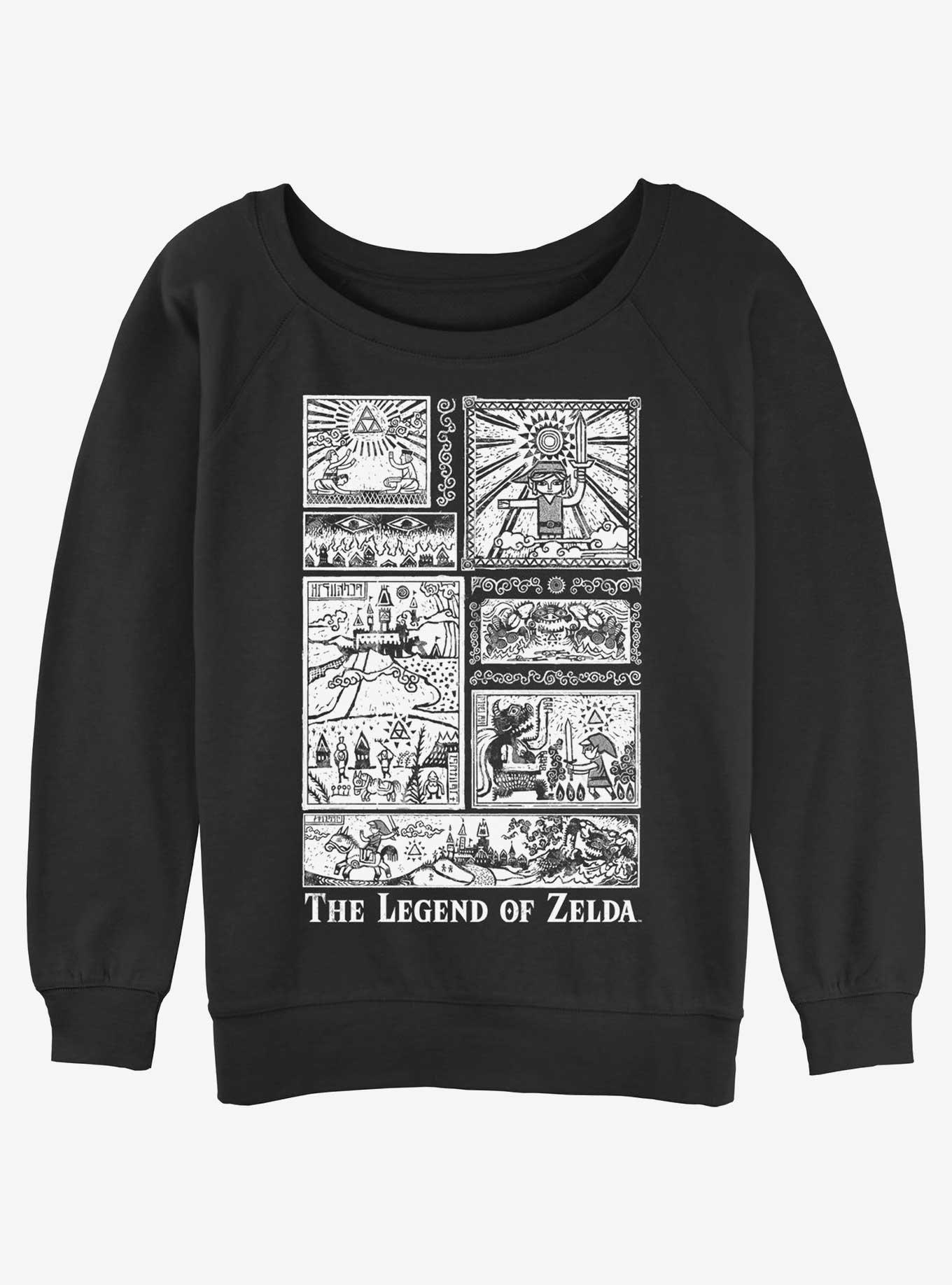 Nintendo The Legend of Zelda Told Glyph Panels Womens Slouchy Sweatshirt, BLACK, hi-res