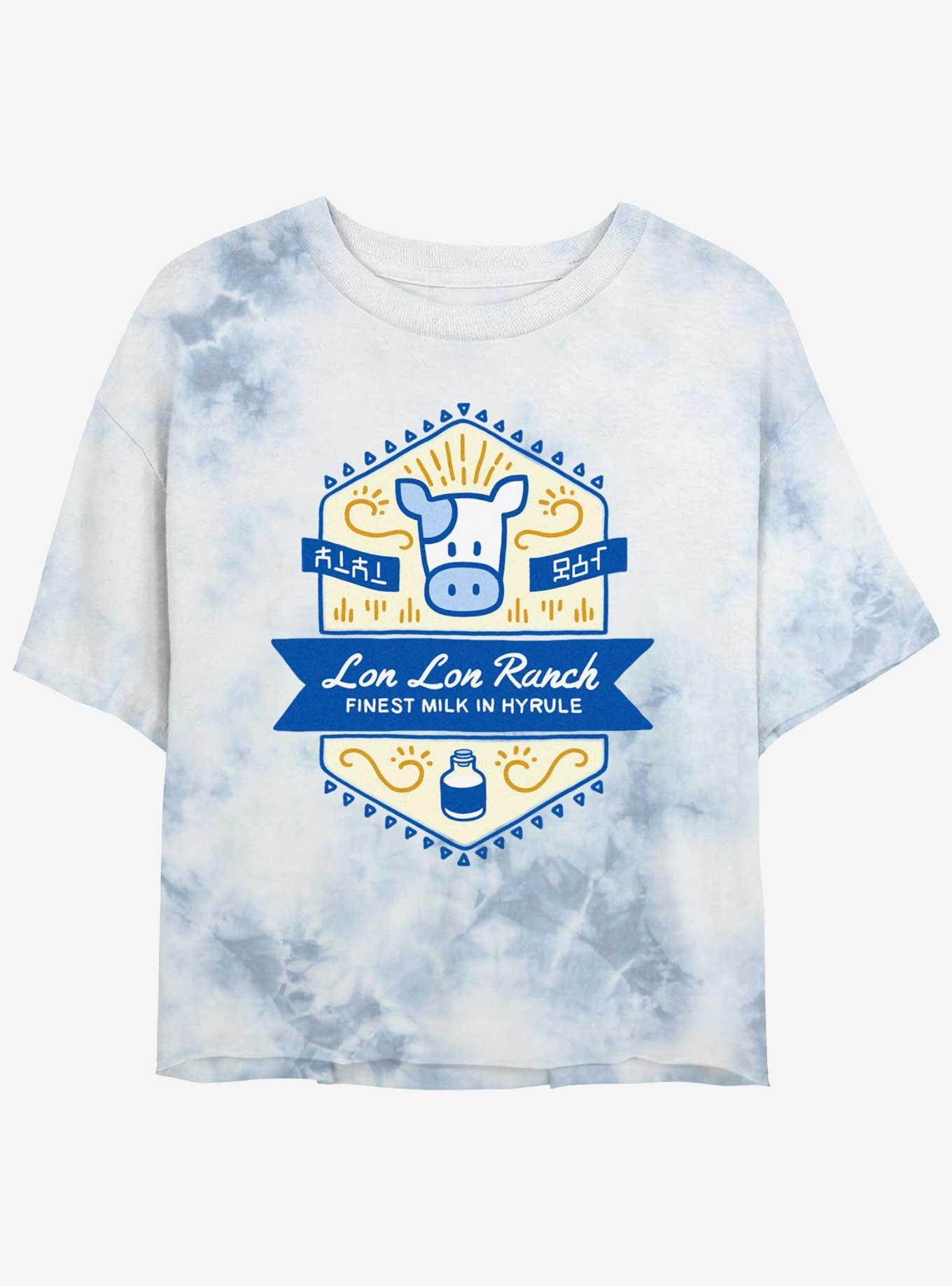 Nintendo The Legend of Zelda Lon Lon Ranch Finest Milk In Hyrule Tie-Dye Womens Crop T-Shirt, WHITEBLUE, hi-res