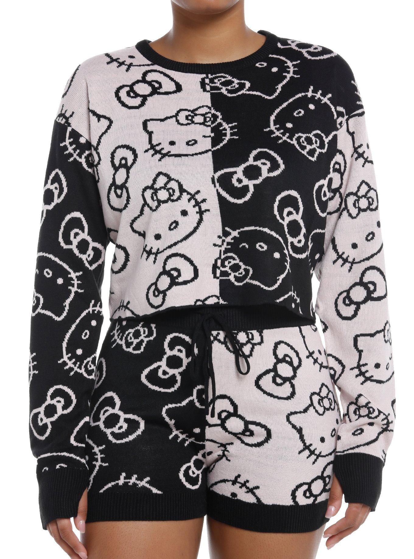 Hello Kitty Bow Split Girls Crop Sweater, PINK, hi-res