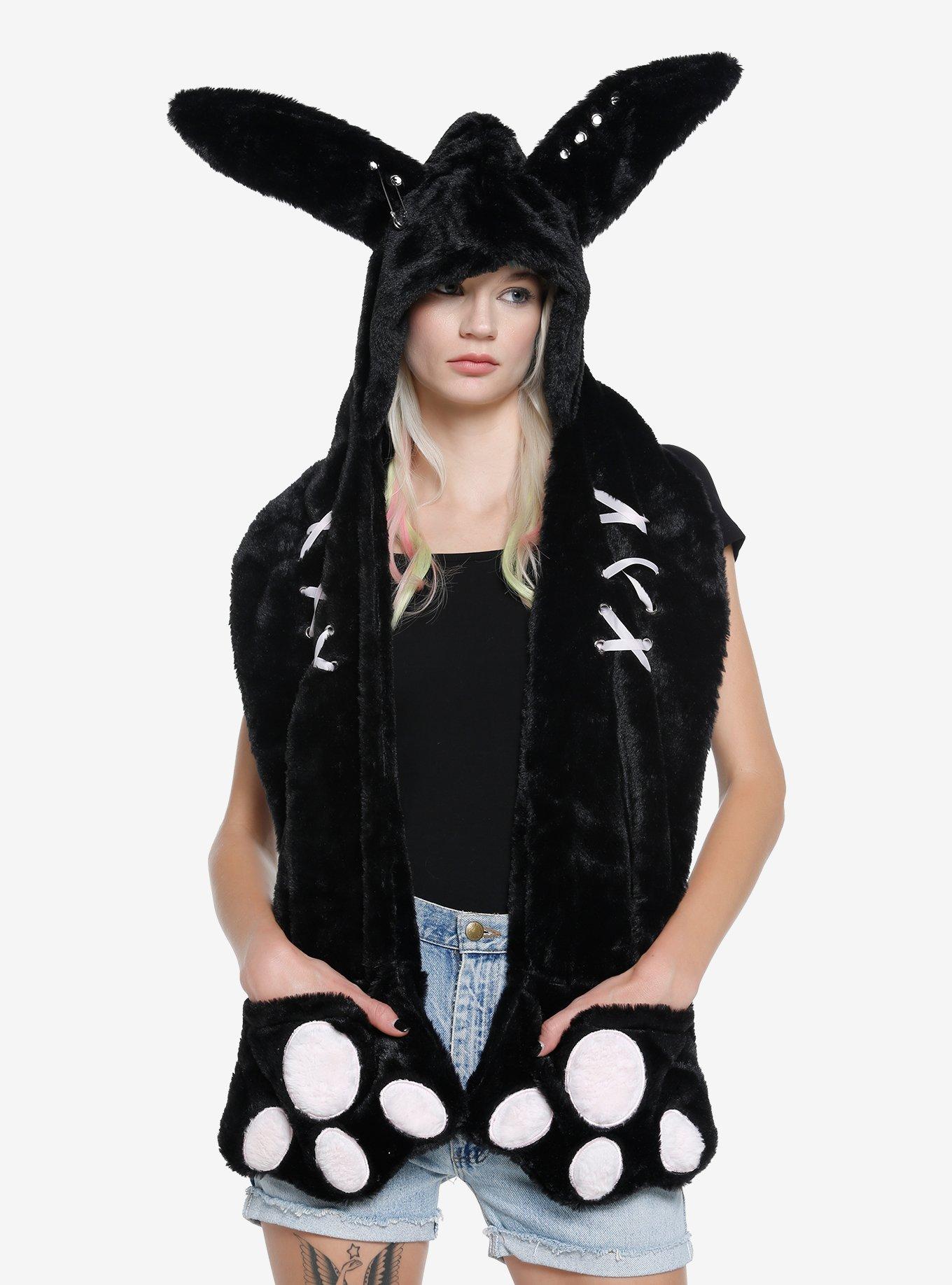 Fuzzy Bunny Pierced Ear Hat Scarf, , hi-res