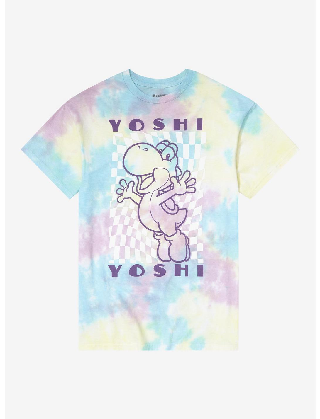 Super Mario Yoshi Checkered Tie-Dye Boyfriend Fit Girls T-Shirt, MULTI, hi-res