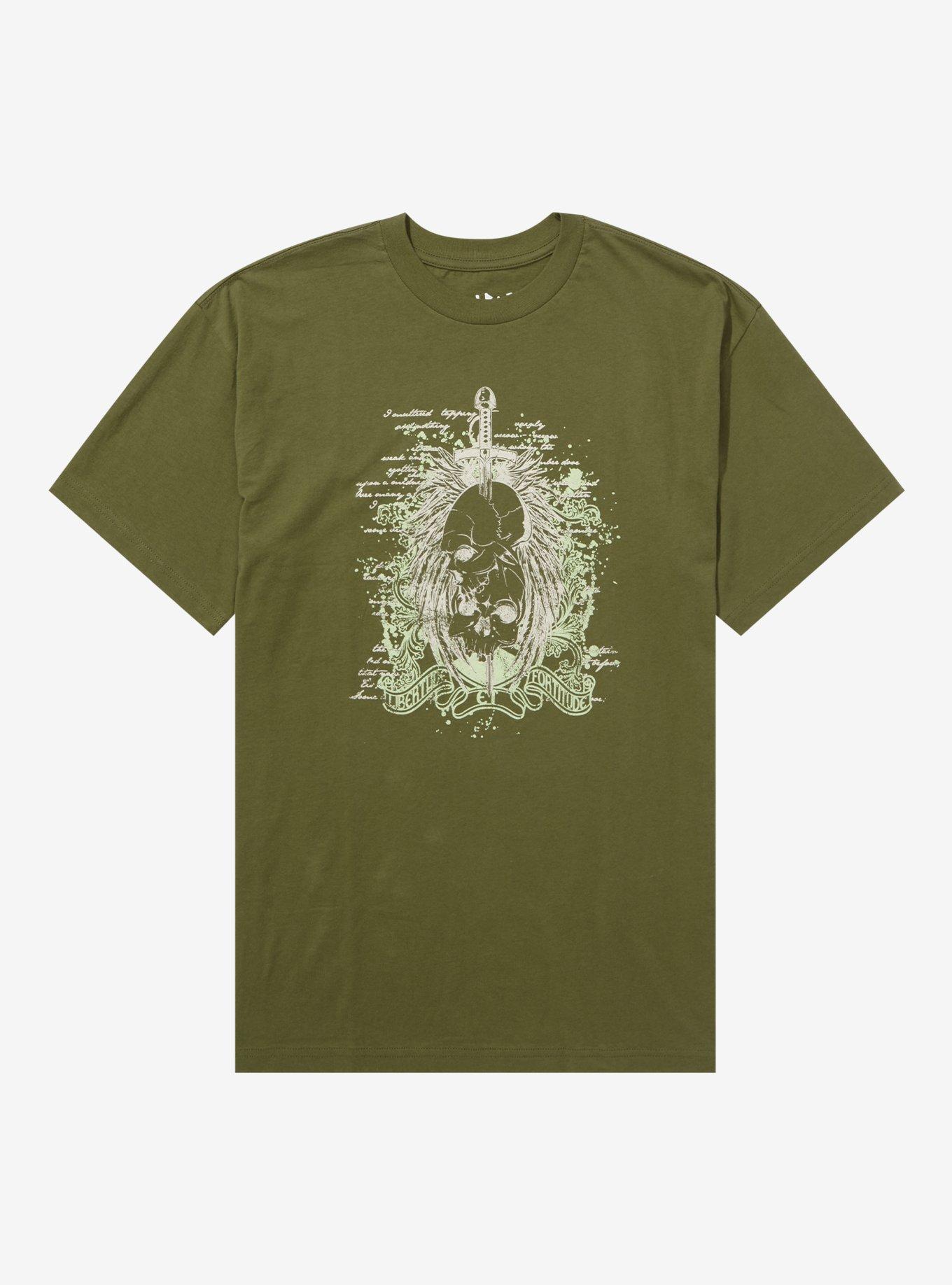 Skulls Libertude & Fortitude Green Boyfriend Fit Girls T-Shirt, , hi-res