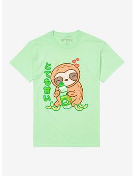 Kawaii Sloth Melon Drink Boyfriend Fit Girls T-Shirt, , hi-res