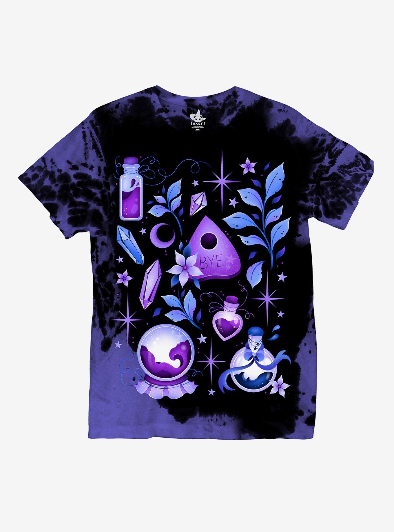 Purple Witch Icon Tie-Dye Boyfriend Fit Girls T-Shirt By Texart, MULTI, hi-res