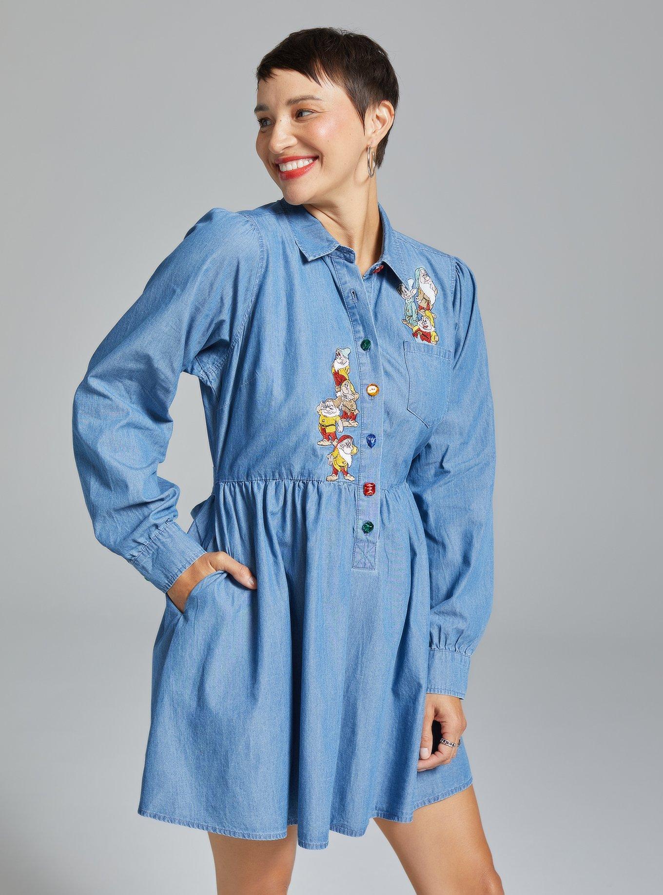 Disney Snow White and the Seven Dwarfs Portrait Denim Long-Sleeve Dress, LIGHT WASH, hi-res