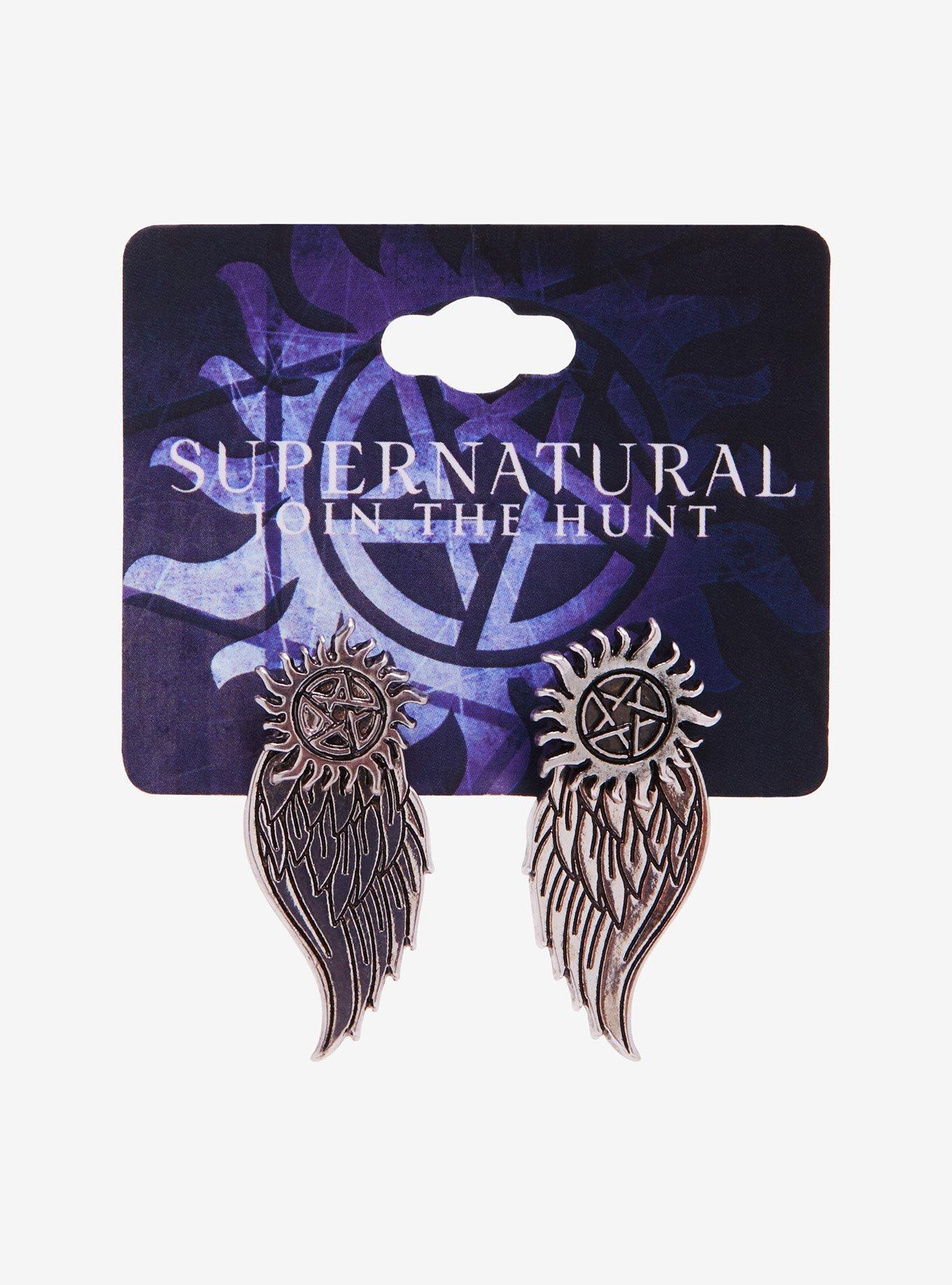 Supernatural Anti-Possession Castiel Wings Front/Back Earrings, , hi-res
