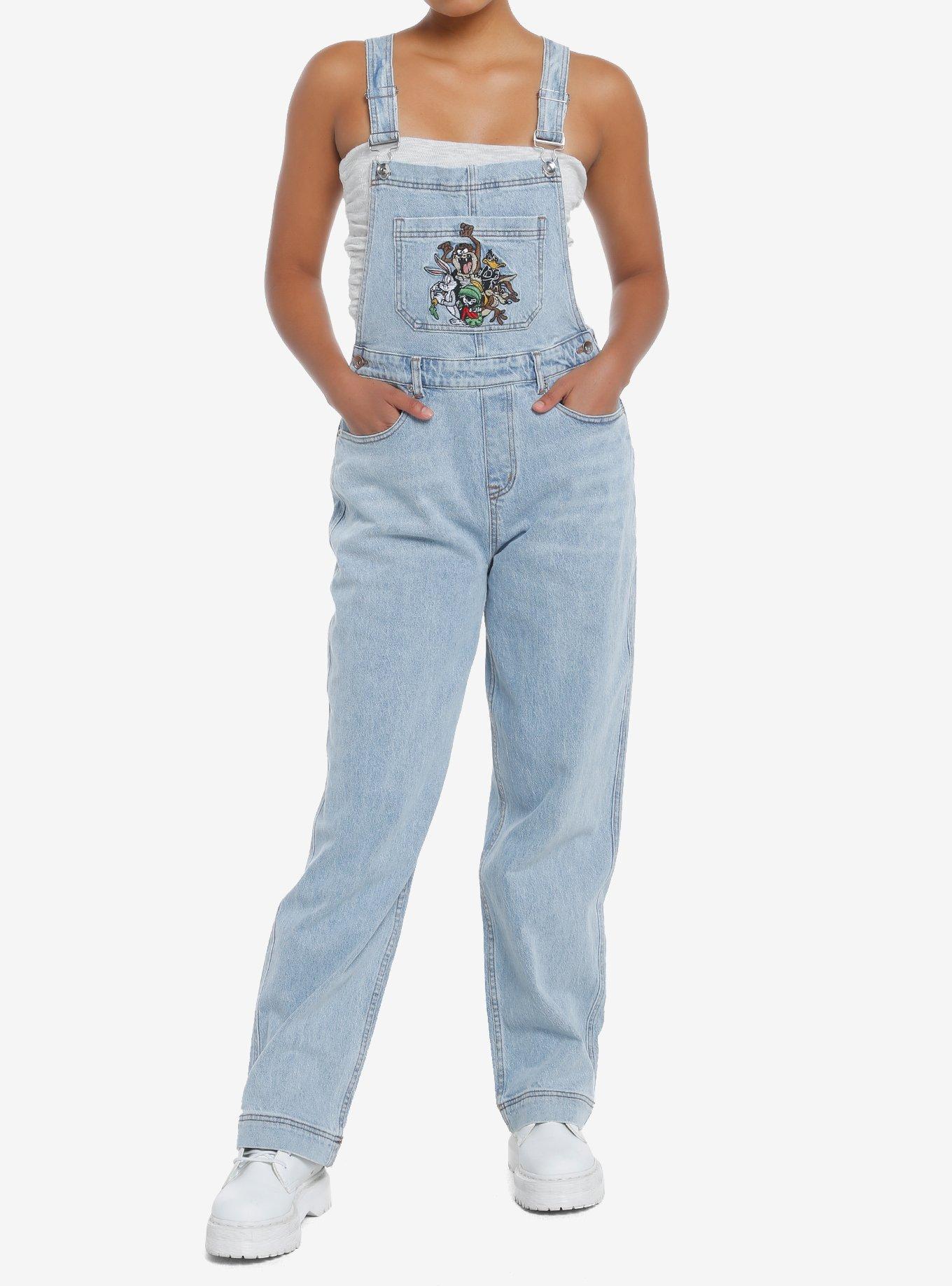 Women Blue Monster Knee Patch Dungarees