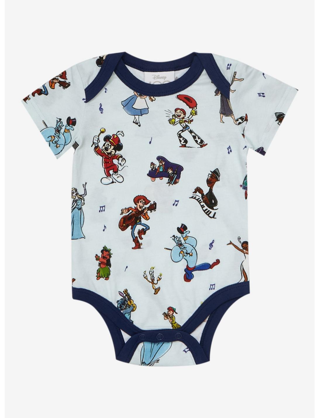 Disney 100 Characters Allover Print Infant One-Piece - BoxLunch Exclusive, BLUE, hi-res