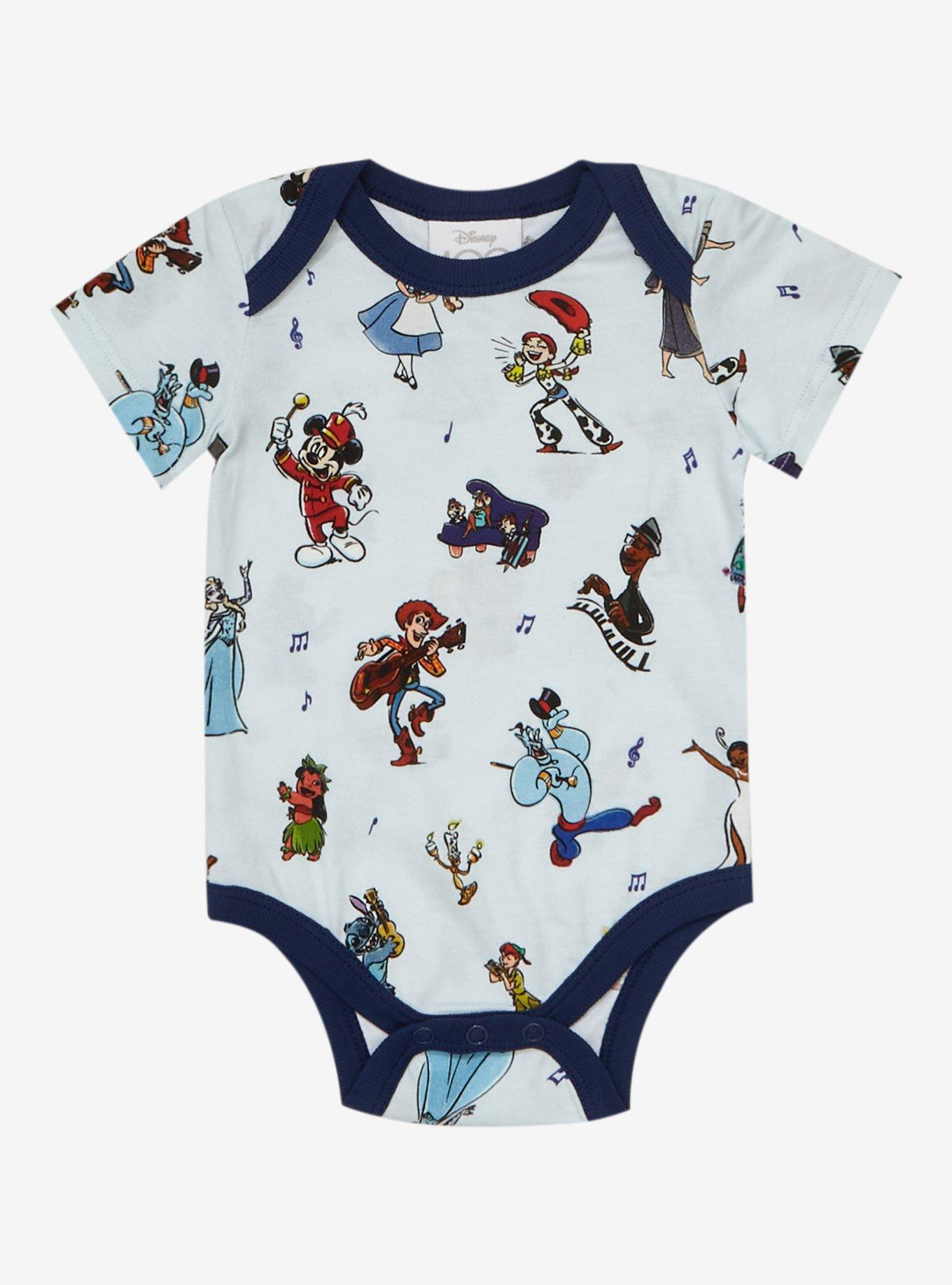 Disney 100 Characters Allover Print Infant One-Piece - BoxLunch Exclusive, BLUE, hi-res
