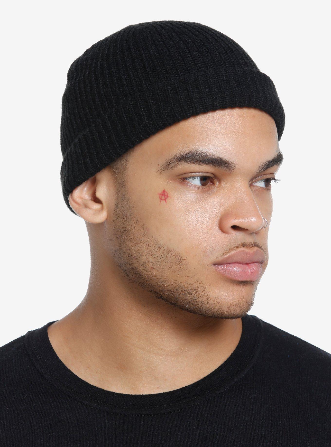 Black Knit Short Beanie, , hi-res