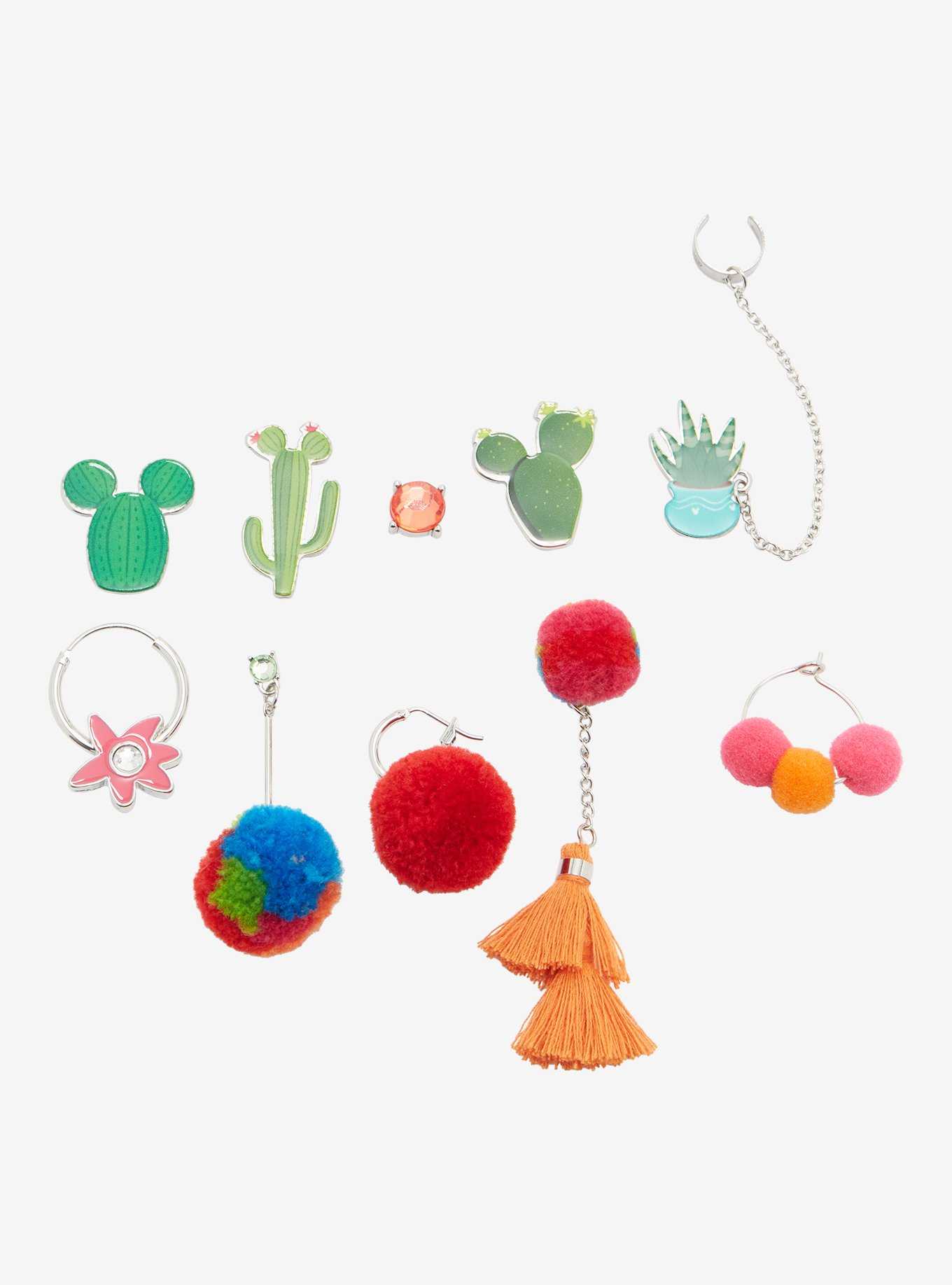Disney Mickey Mouse Cactus Mix and Match Earring Set - BoxLunch Exclusive, , hi-res