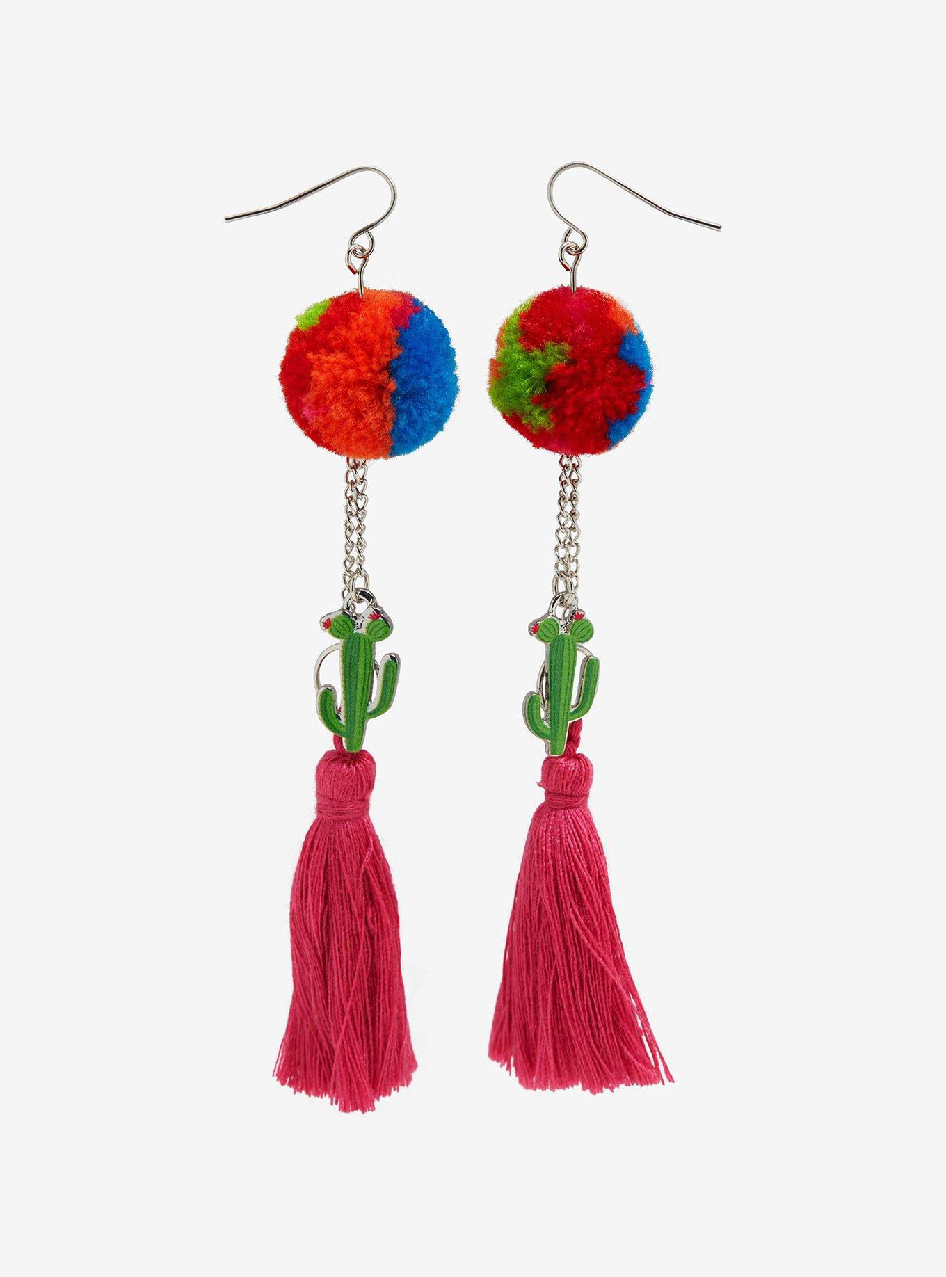 Disney Mickey Mouse Cactus Pom Pom Earrings - BoxLunch Exclusive, , hi-res