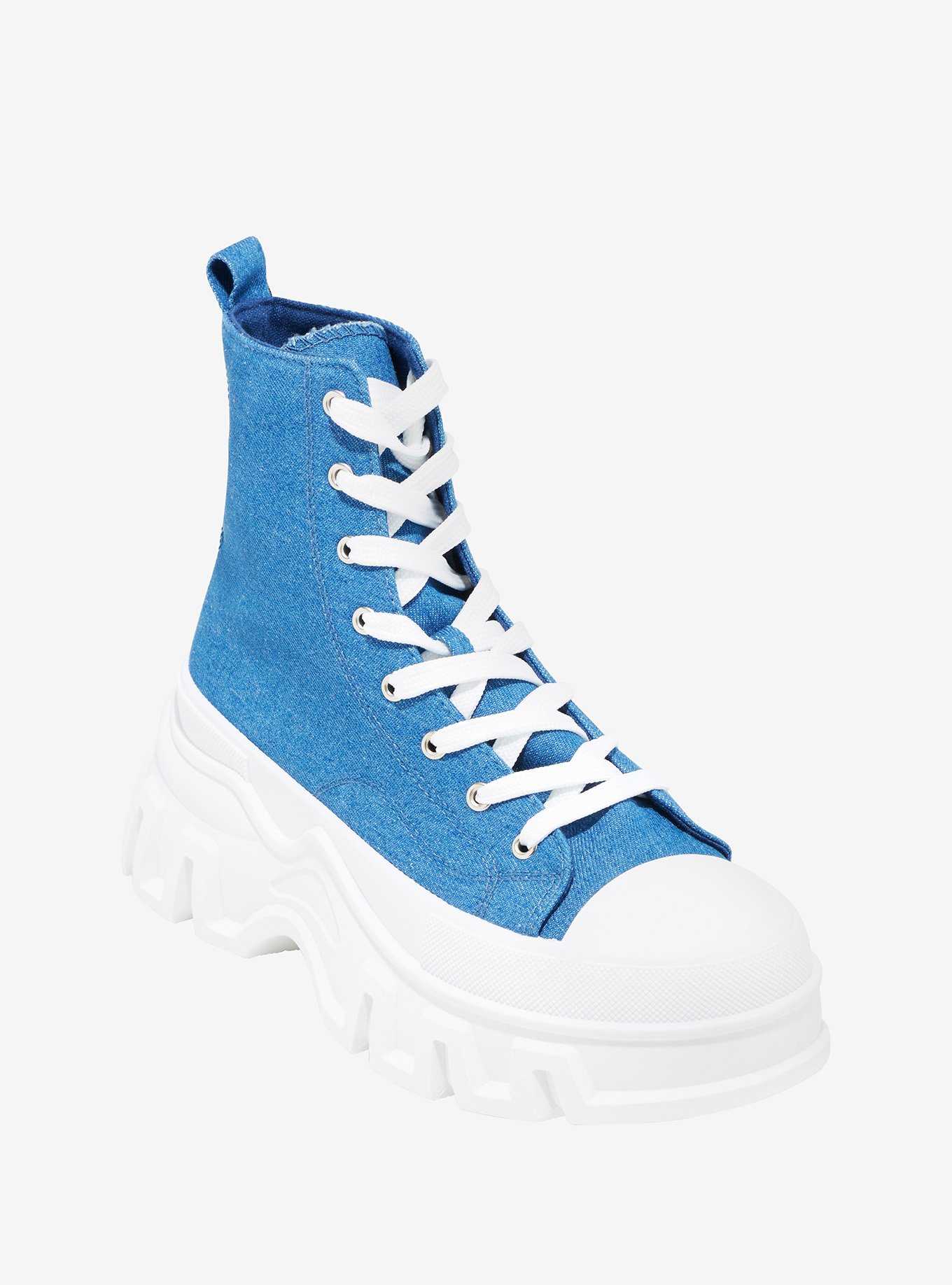 Azalea Wang Denim Hi-Top Platform Sneakers, , hi-res