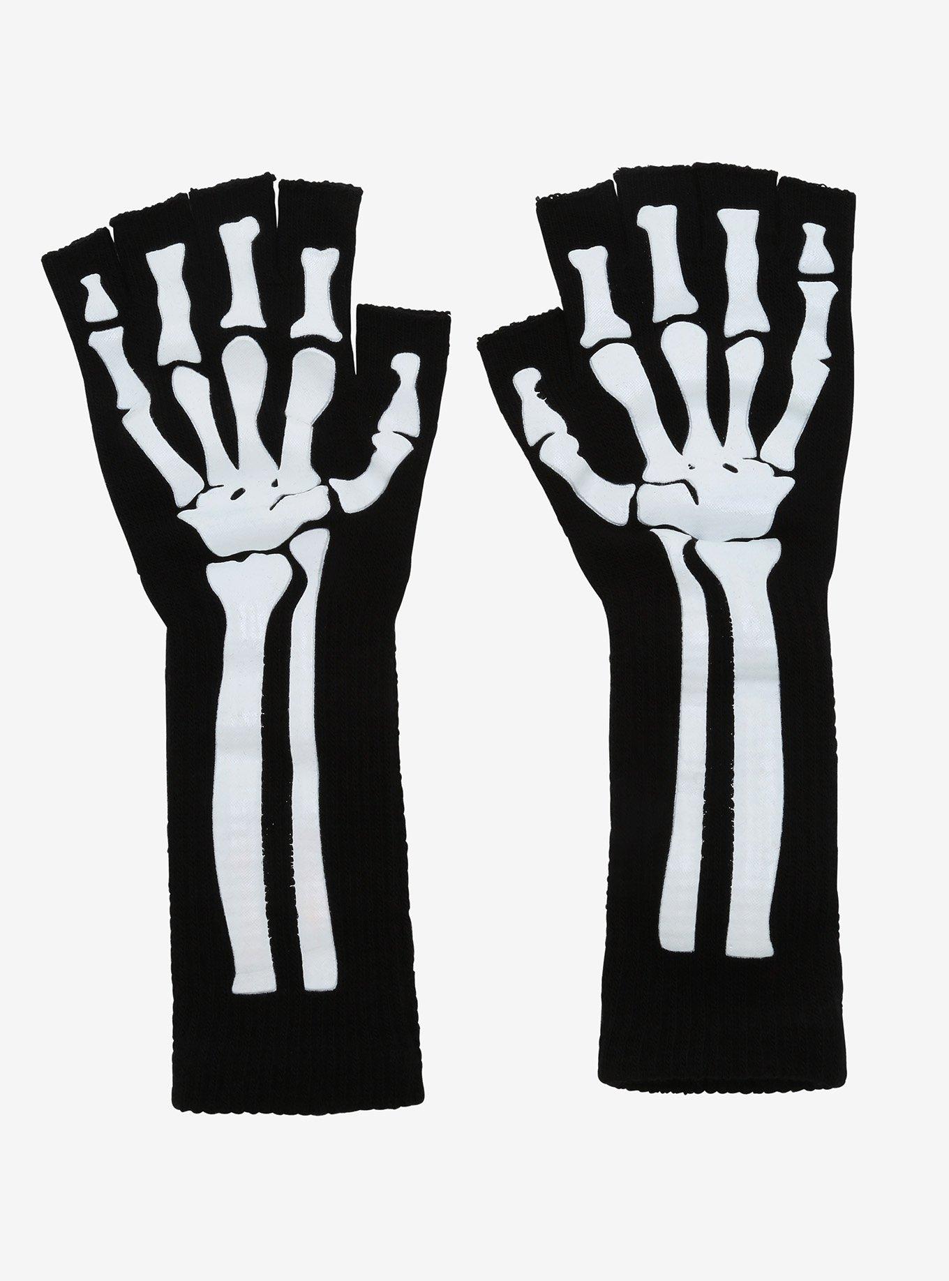 Skeleton Extended Fingerless Gloves, , hi-res