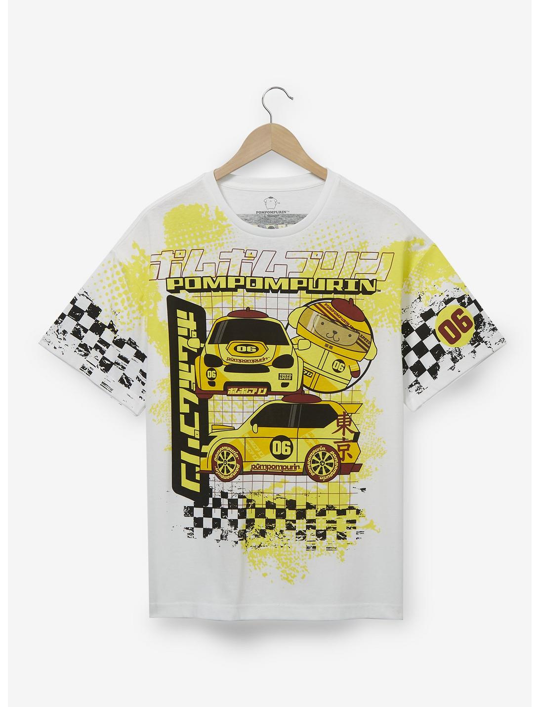 Sanrio Pompompurin Racecar T-Shirt - BoxLunch Exclusive, WHITE, hi-res