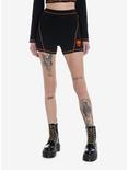 Social Collision Black & Orange Stitch Skull Girls Bike Shorts, BLACK, hi-res
