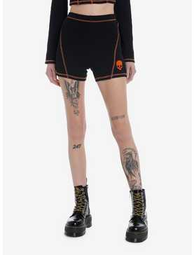 Social Collision Black & Orange Stitch Skull Girls Bike Shorts, , hi-res