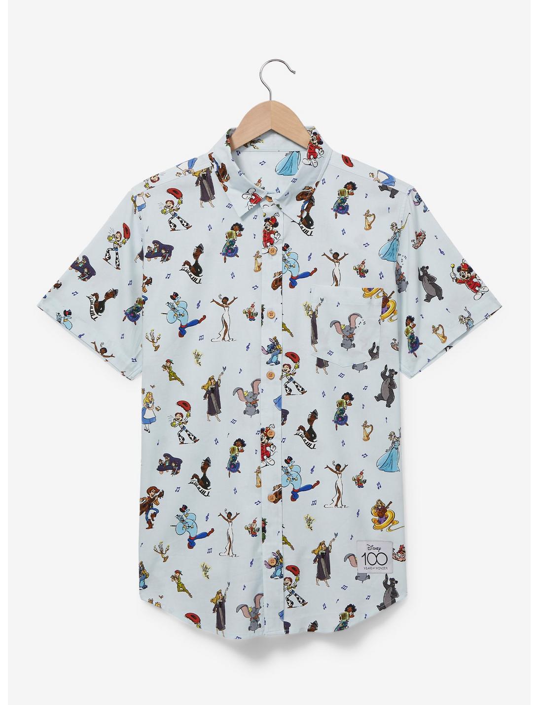 Disney 100 Character Portraits Allover Print Woven Button-Up - BoxLunch Exclusive , LIGHT BLUE, hi-res