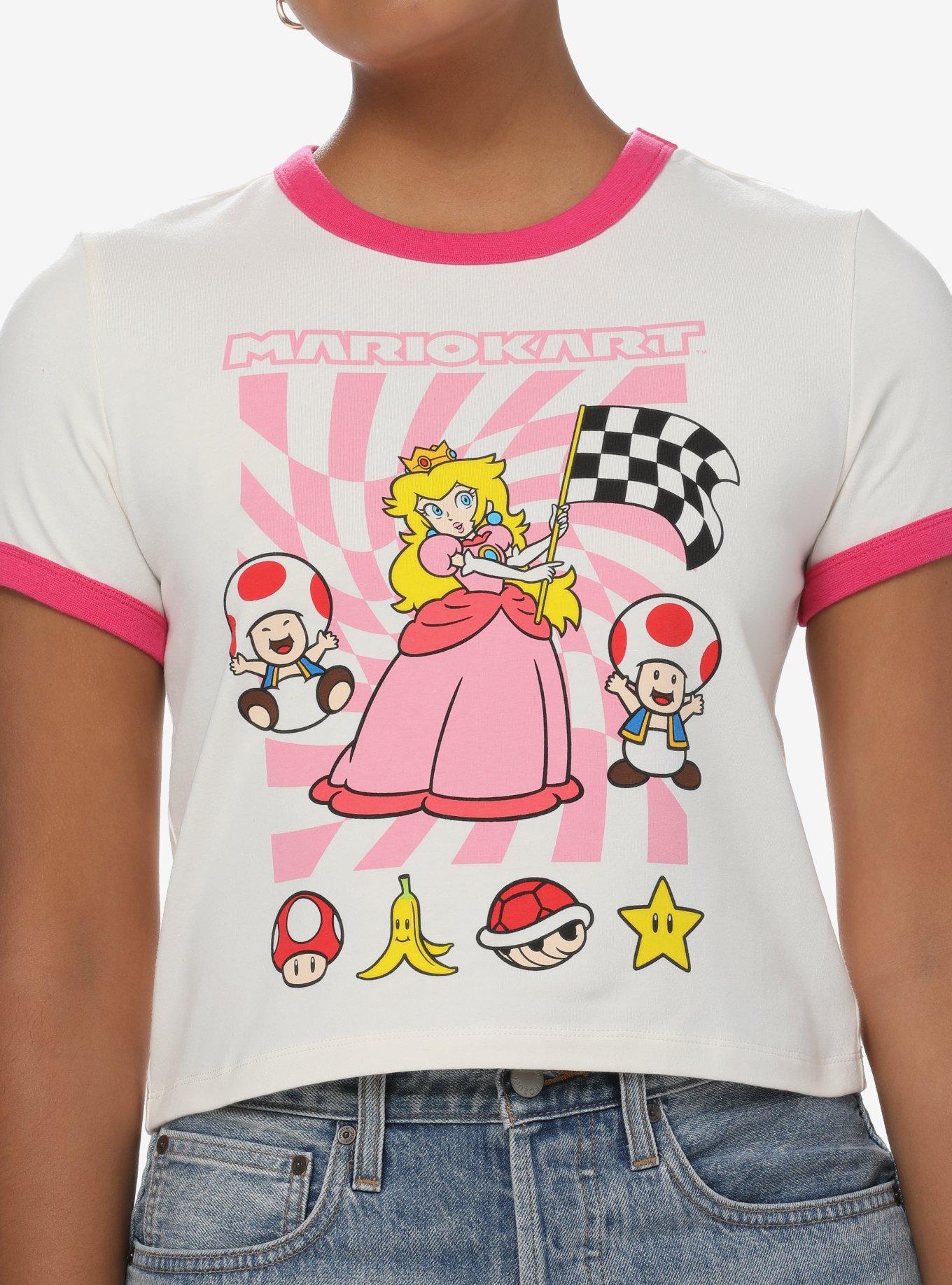 Mario Kart Princess Peach Girls Crop Ringer T-Shirt, MULTI, hi-res