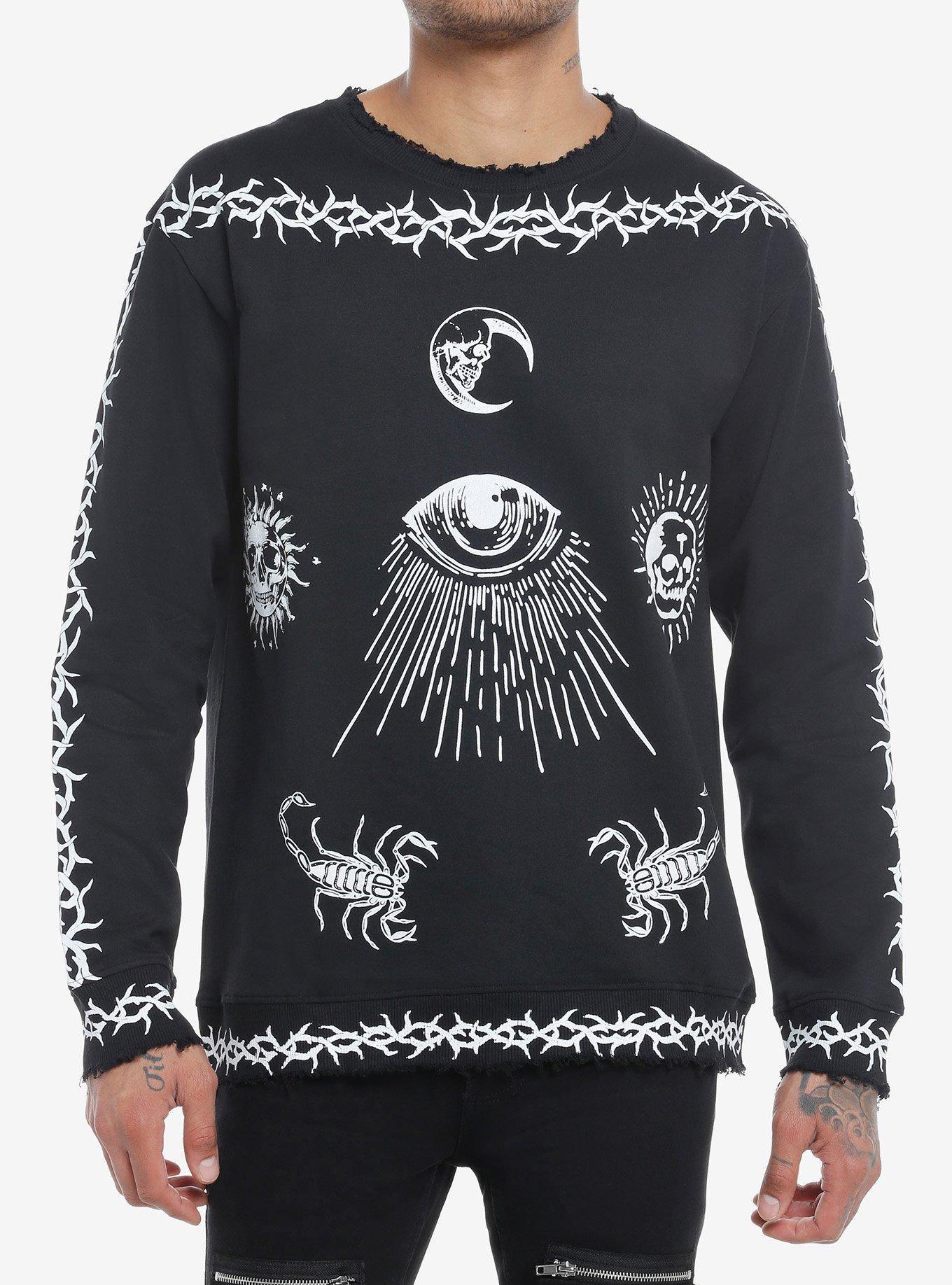 Vines Occult Symbols Long-Sleeve Sweatshirt, GREY, hi-res