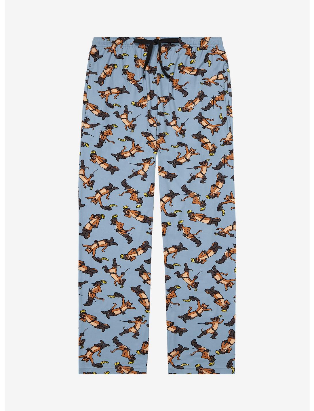 Puss in Boots Portraits Allover Print Sleep Pants - BoxLunch Exclusive, LIGHT BLUE, hi-res