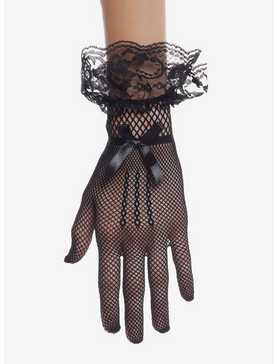 Black Lace Bow Fingerless Gloves, , hi-res