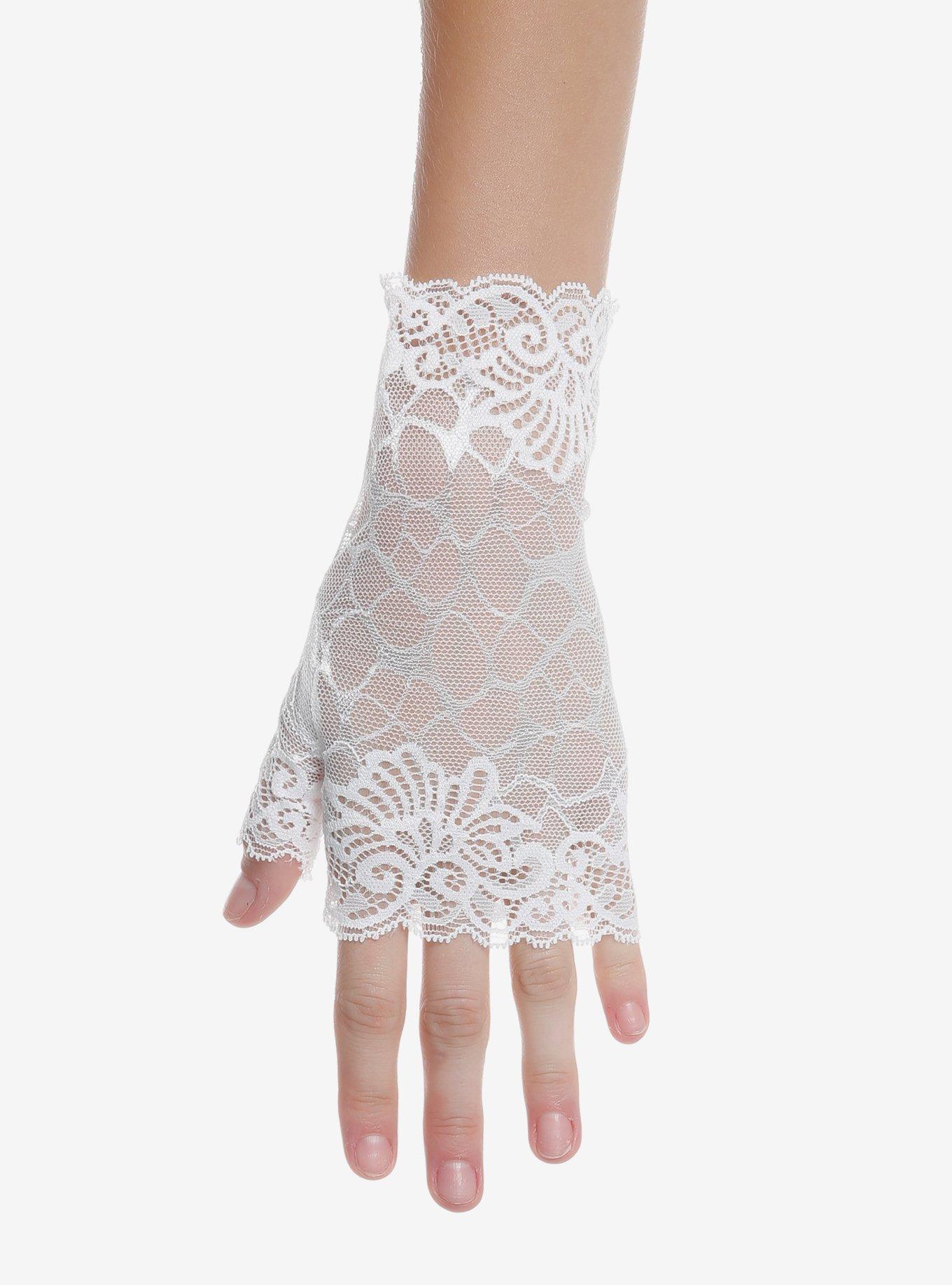 White Lace Fingerless Gloves, , hi-res