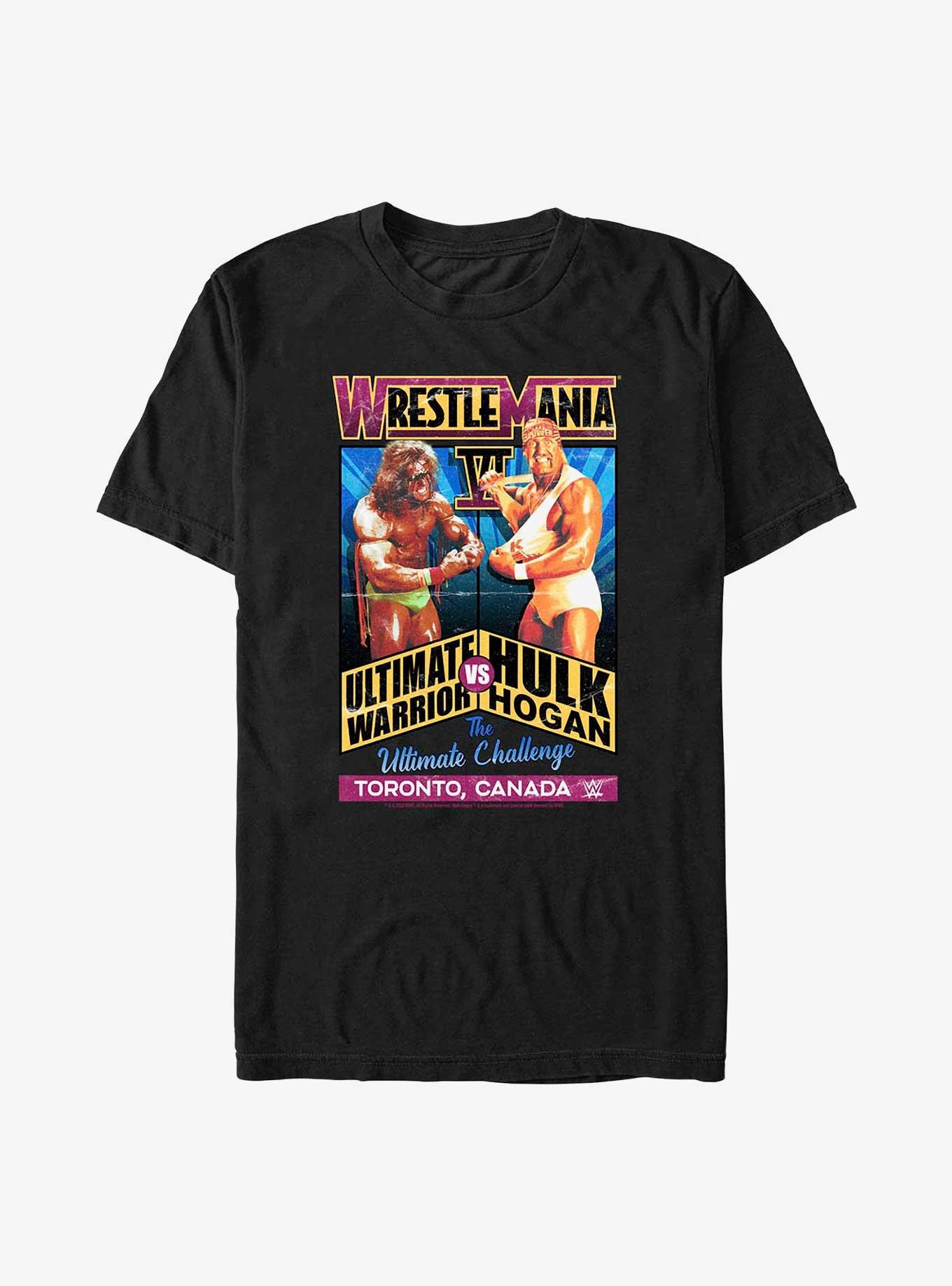 WWE WrestleMania 6 The Ultimate Challenge Ultimate Warrior Vs. Hulk Hogan T-Shirt, BLACK, hi-res