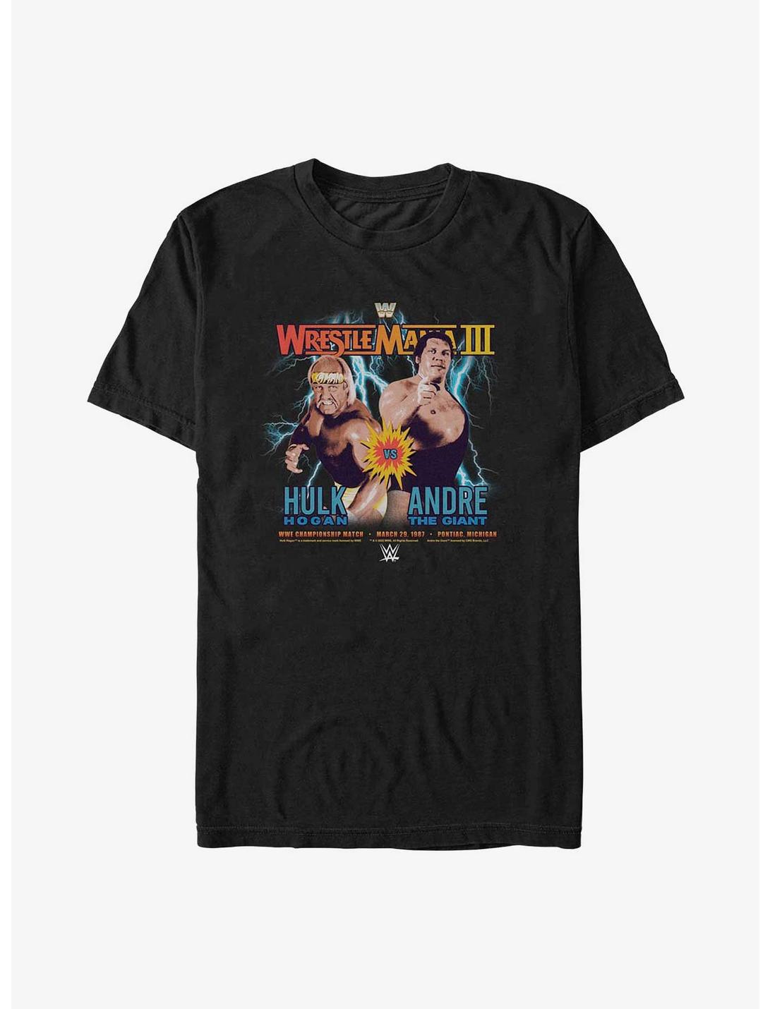 WWE WrestleMania III Hulk Hogan vs Andre The Giant Poster T-Shirt, BLACK, hi-res