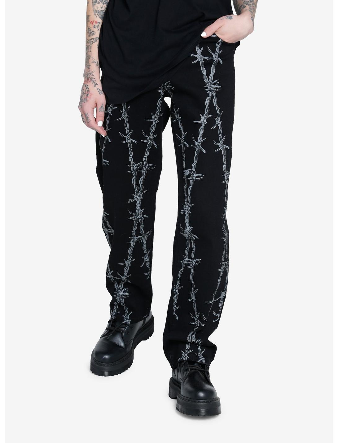 Black & Grey Barbed Wire Loose-Fit Jeans, GREY, hi-res