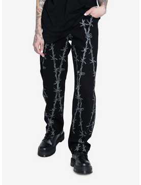 Black & Grey Barbed Wire Loose-Fit Jeans, , hi-res