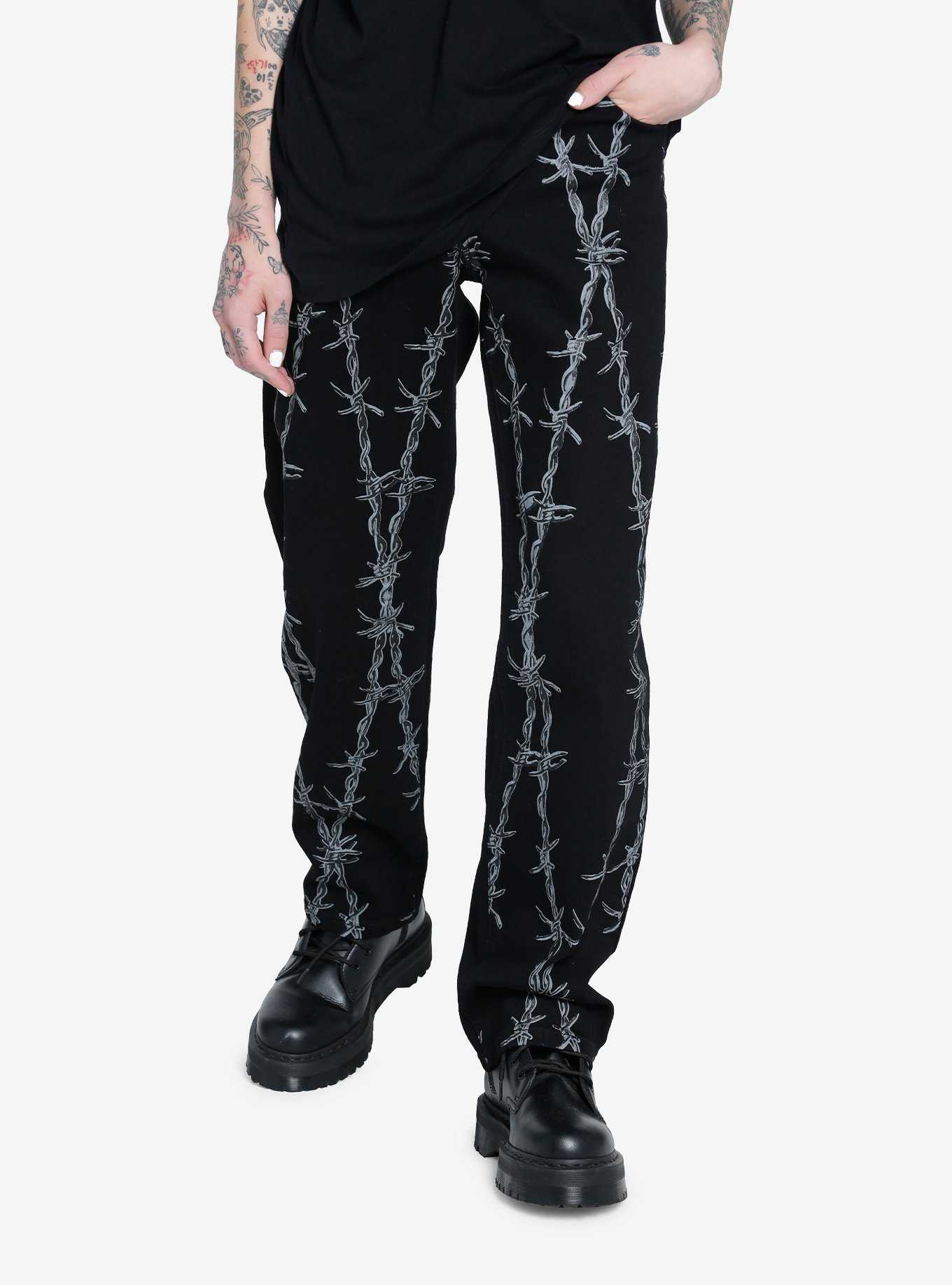 Black & Grey Barbed Wire Loose-Fit Jeans, , hi-res