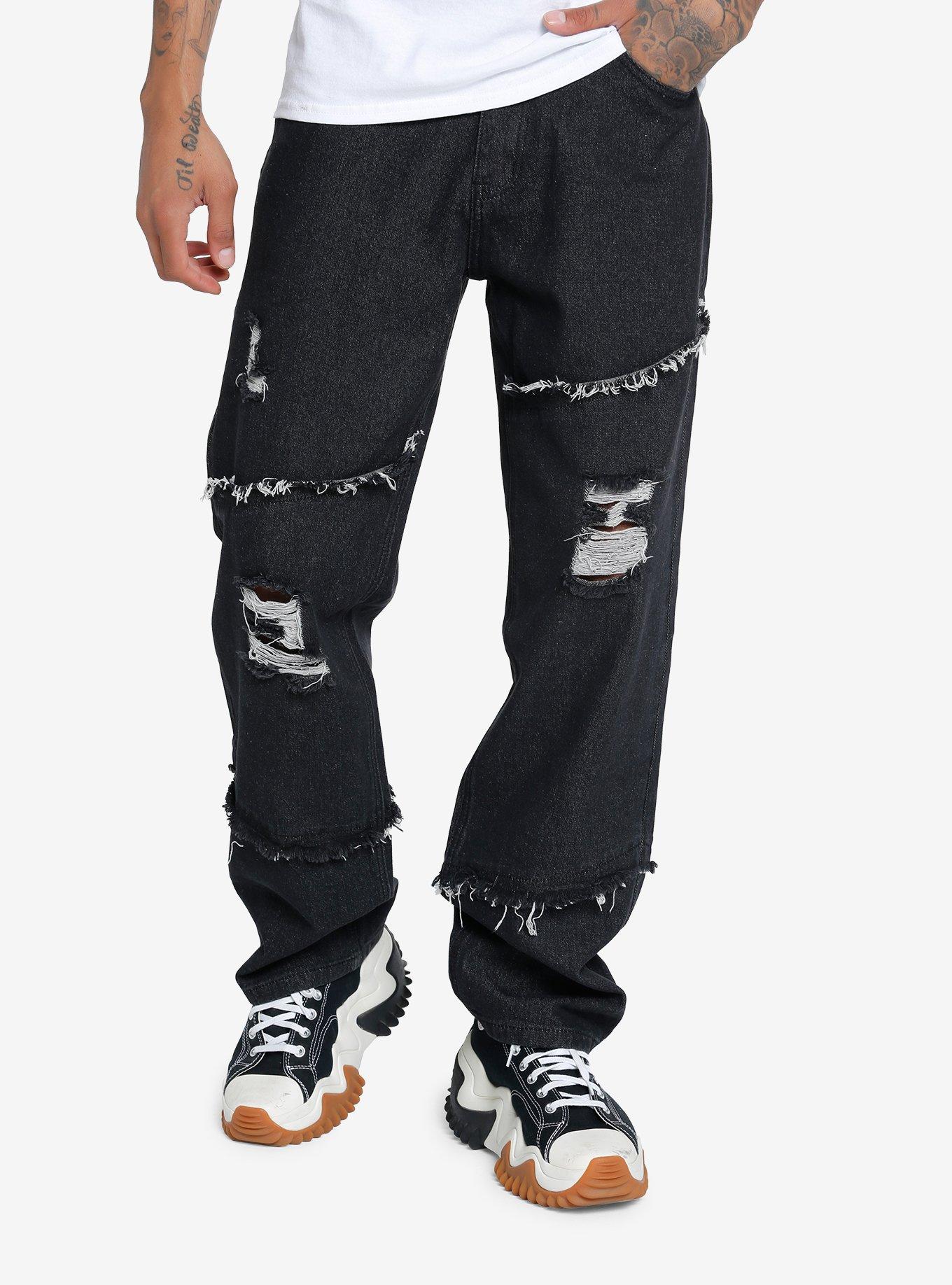 Hot Topic Black Fishnet Destructed Chain Jeans