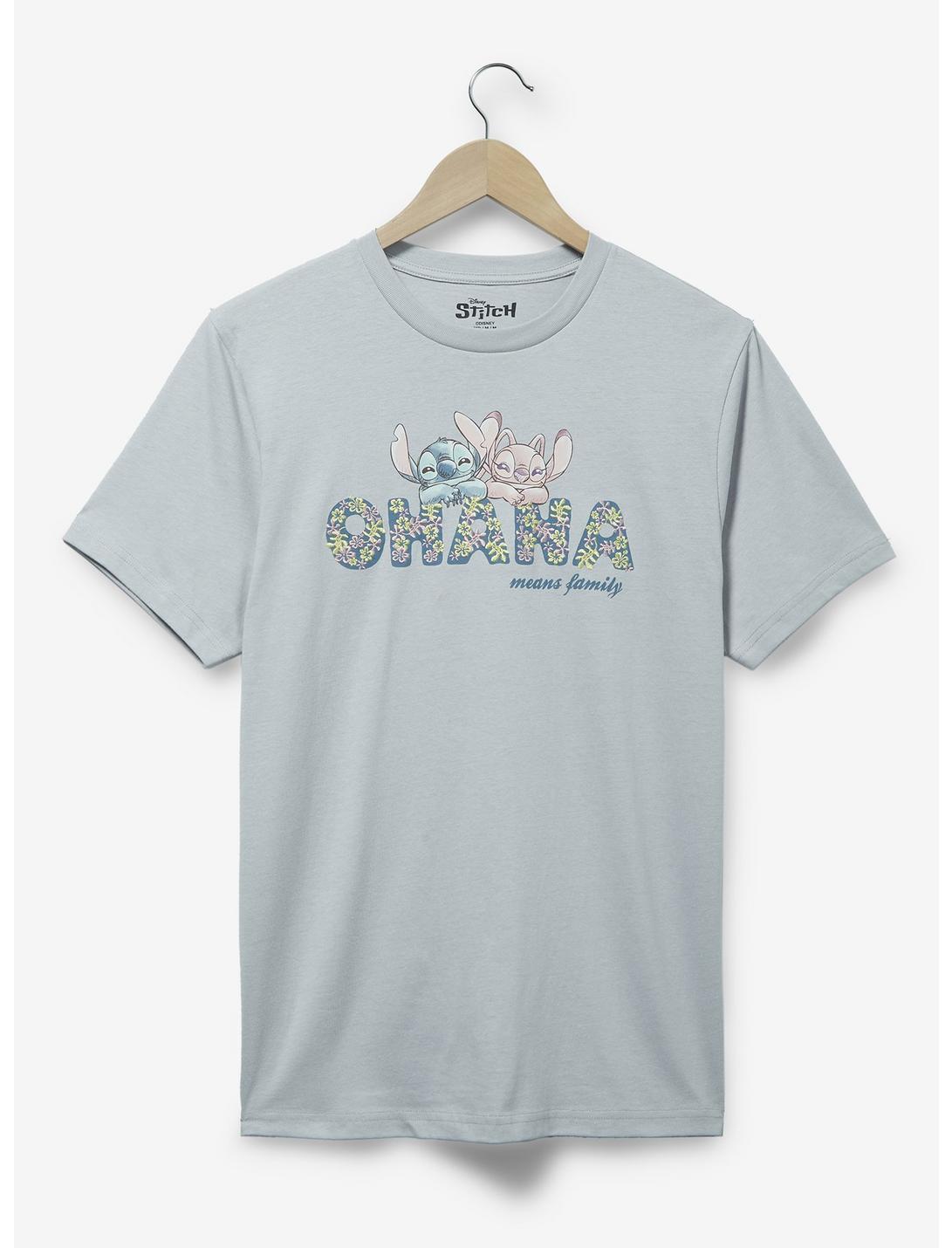 Disney Lilo & Stitch: The Series Angel & Stitch Ohana Floral Women's T-Shirt - BoxLunch Exclusive, LIGHT GREY, hi-res