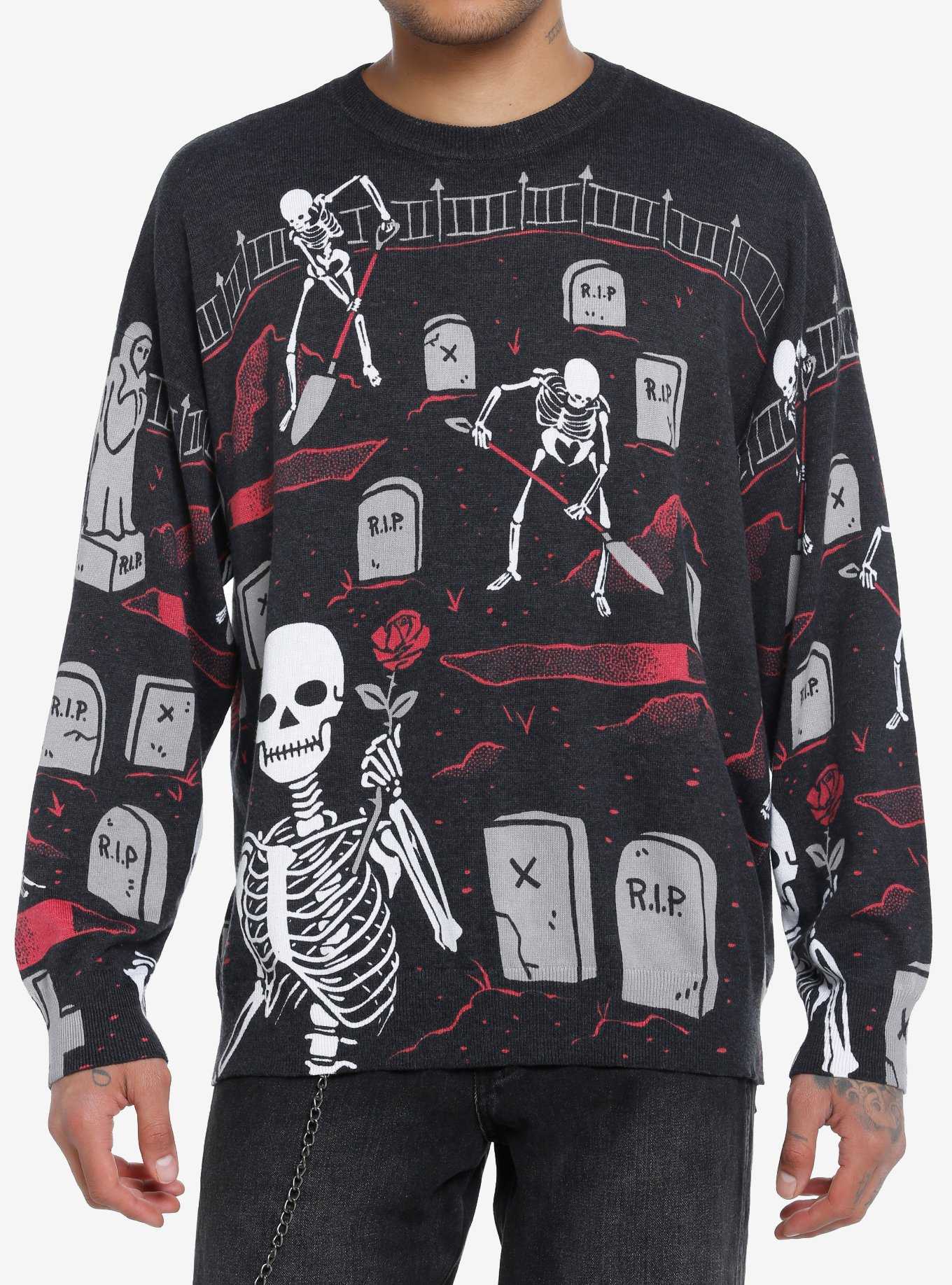 Social Collision® Skeletons Digging Graves Sweater, , hi-res