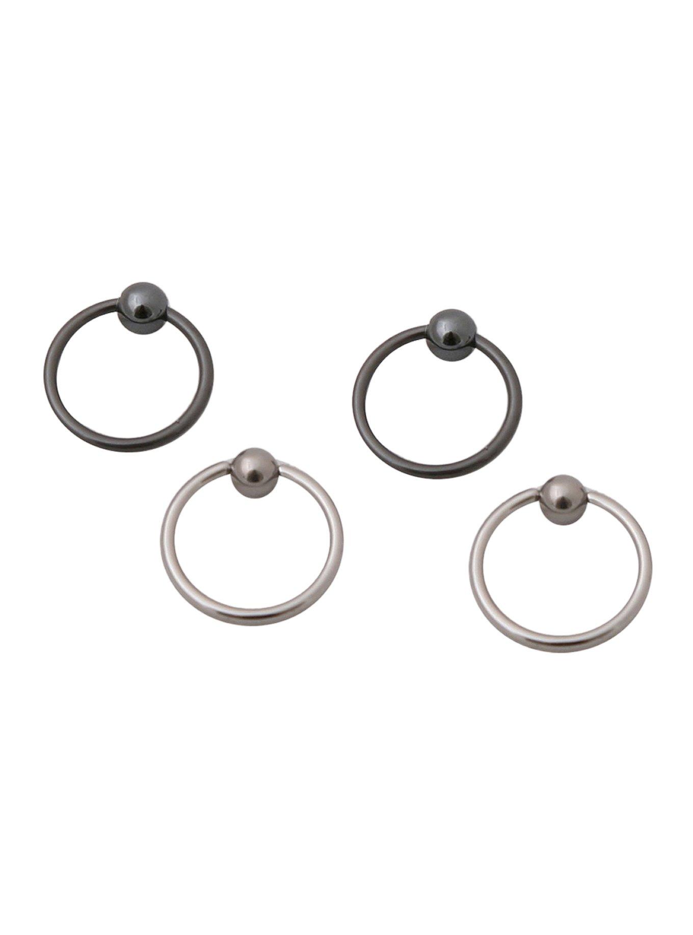 18 Gauge 3/8'' Grey Captive Hoop 4 Pack Hot Topic