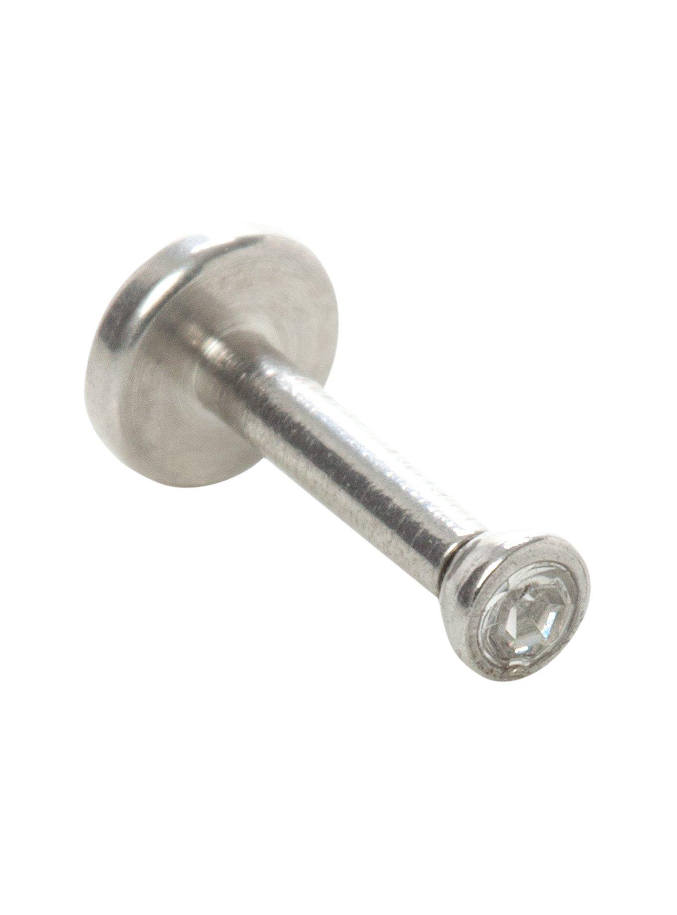 16 Gauge 1/4" Steel Internally Threaded CZ Labret, , hi-res