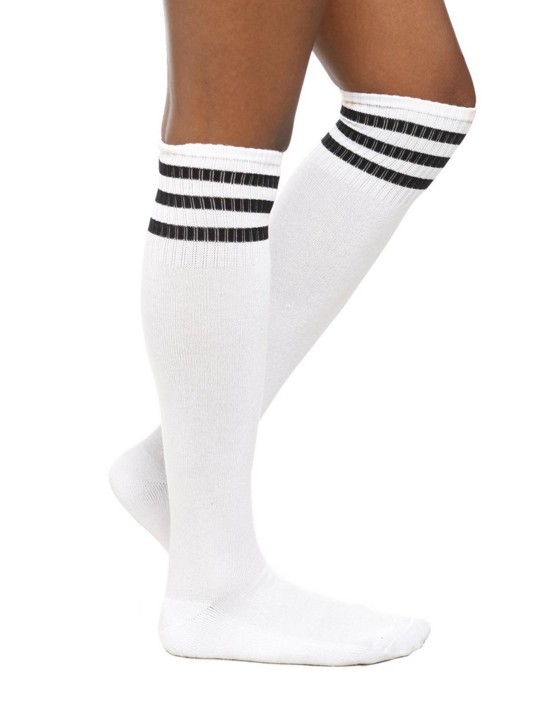 White And Black Cushioned Knee-High Crew Socks, , hi-res