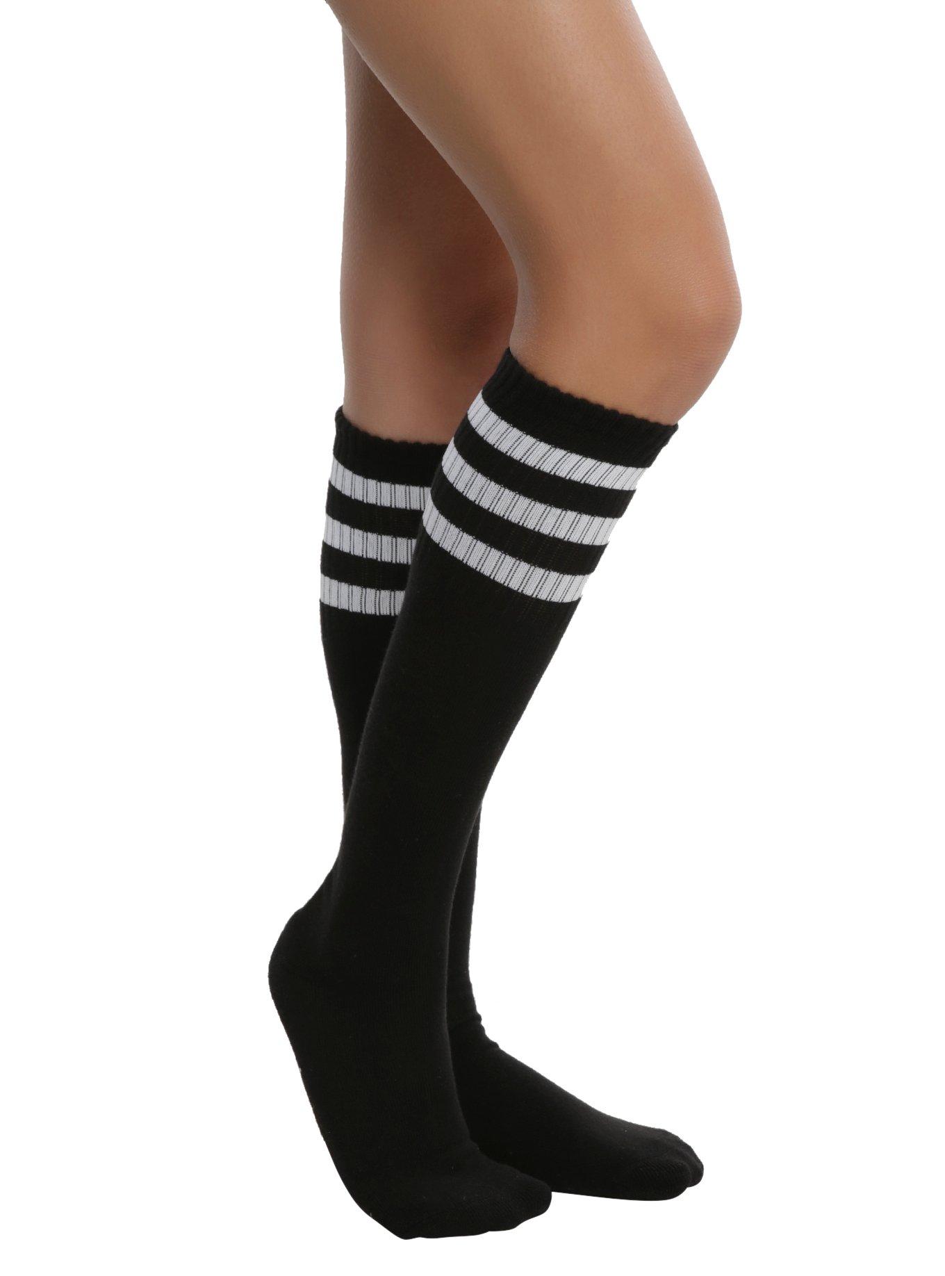 Black And White Cushioned Knee-High Crew Socks, BLACK, hi-res