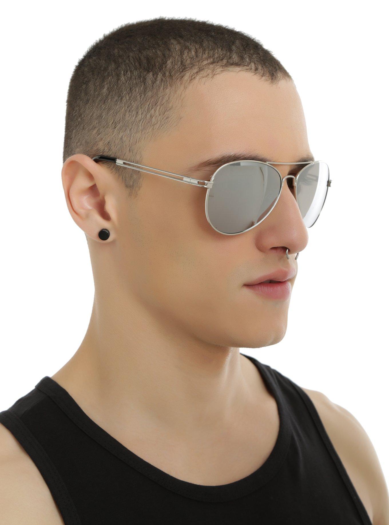 Silver Mirror Aviator Sunglasses, , hi-res