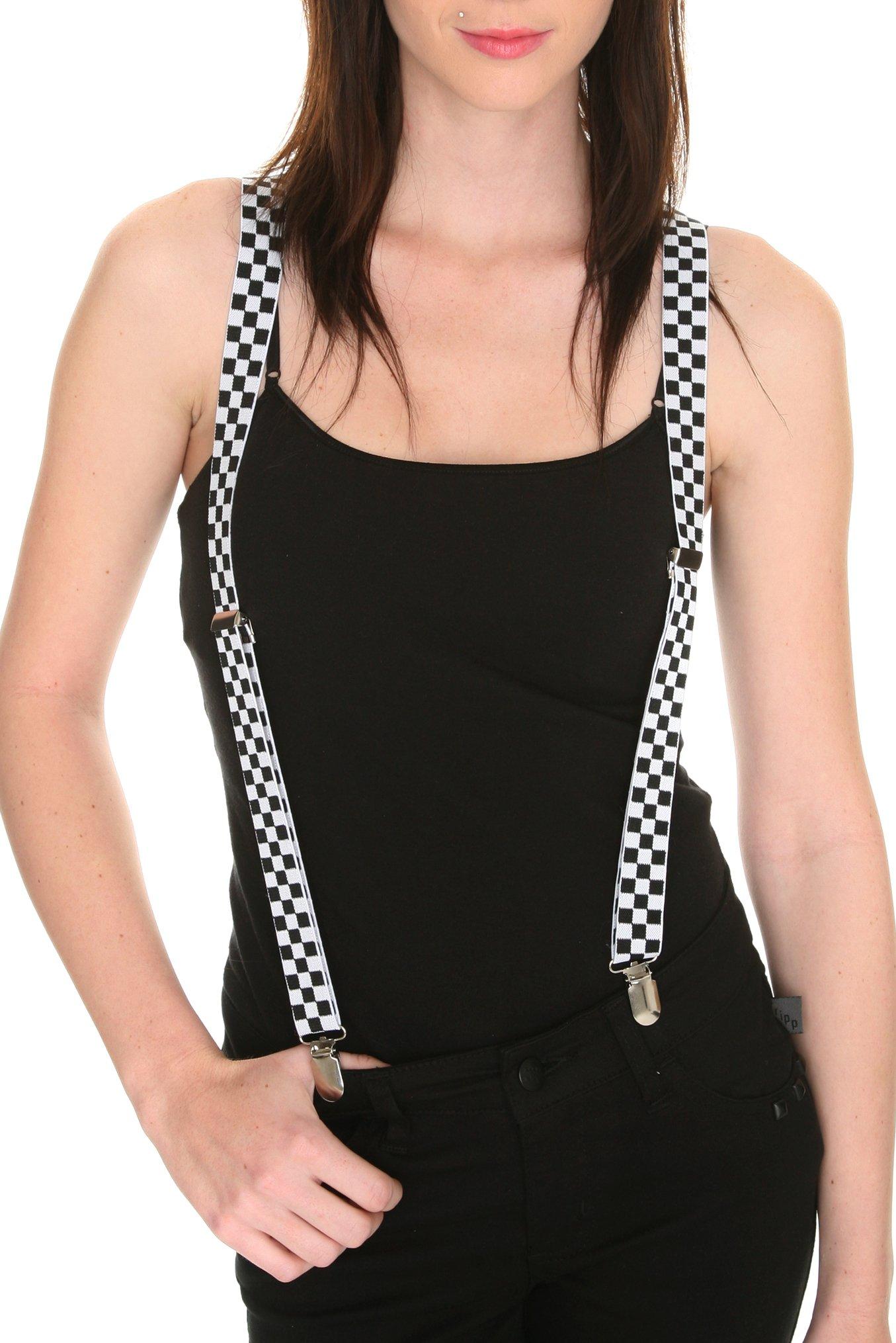 Black And White Checkered Suspenders, BLACK, hi-res
