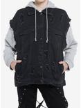 Black & Grey Twofer Girls Hoodie Vest, GREY, hi-res