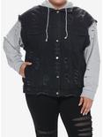 Black & Grey Twofer Girls Hoodie Vest Plus Size, GREY, hi-res
