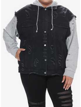 Black & Grey Twofer Girls Hoodie Vest Plus Size, , hi-res